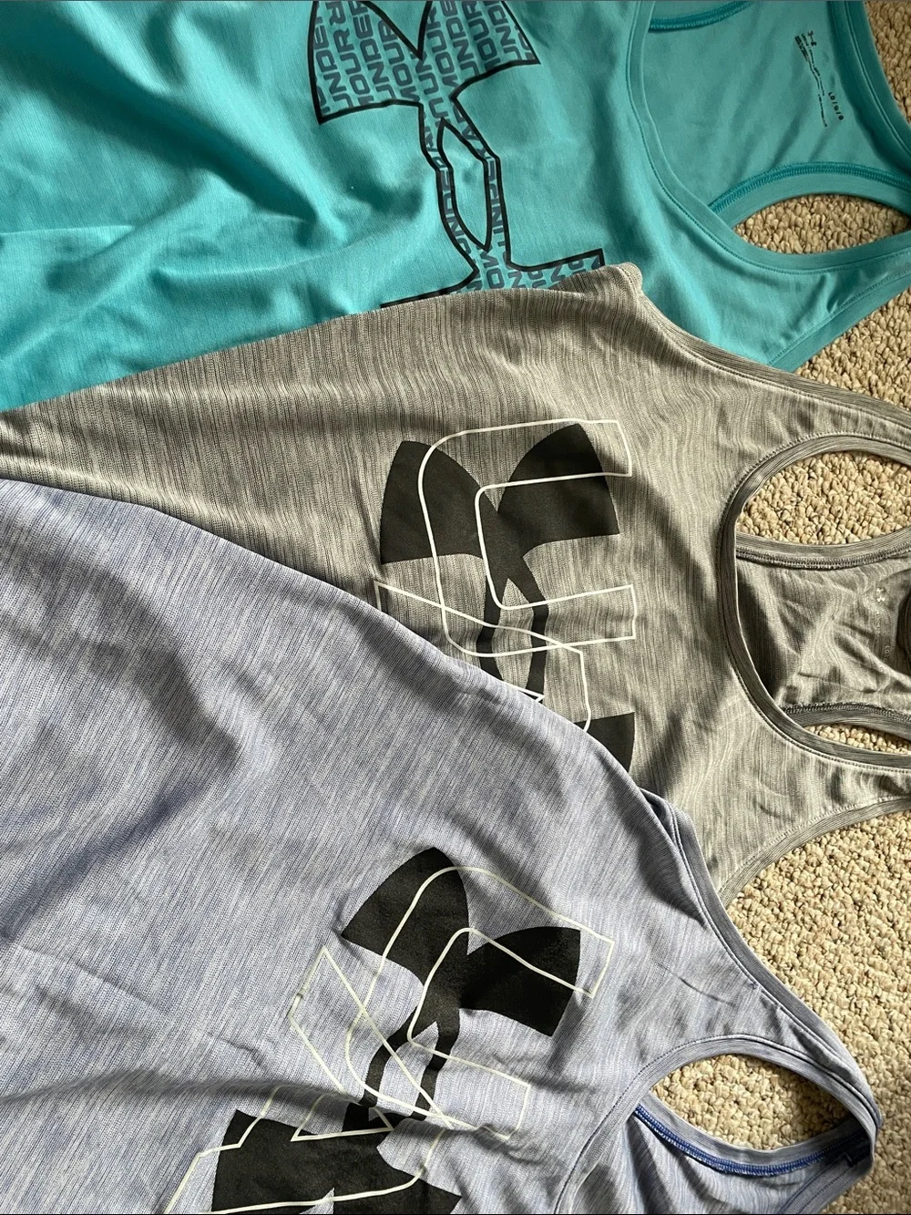 Under Armour Racerback Muscle Tanks - Teal, Gray, Light Blue